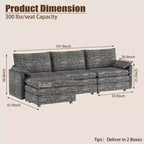 Canapé modulable 108 XL, sectionnel moderne en chenille à assise profonde, canapé en forme de L, canapé modulable pour 4 personnes avec pouf mobile
