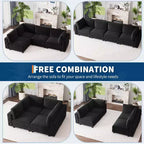 134 Canapé sectionnel modulaire, canapé nuage 4 places en éponge haute densité en forme de L, canapé en velours rembourré pour salon, appartement noir