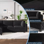 134 Canapé sectionnel modulaire, canapé nuage 4 places en éponge haute densité en forme de L, canapé en velours rembourré pour salon, appartement noir