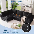 134 Canapé sectionnel modulaire, canapé nuage 4 places en éponge haute densité en forme de L, canapé en velours rembourré pour salon, appartement noir