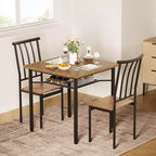 Ensemble table de salle à manger Acekool pour 2 personnes avec porte-bouteilles, table et chaises de cuisine carrées 3 pièces, cadre métallique, peu encombrant pour petit appartement, marron rustique