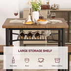 Ensemble table de salle à manger Acekool pour 2 personnes avec porte-bouteilles, table et chaises de cuisine carrées 3 pièces, cadre métallique, peu encombrant pour petit appartement, marron rustique