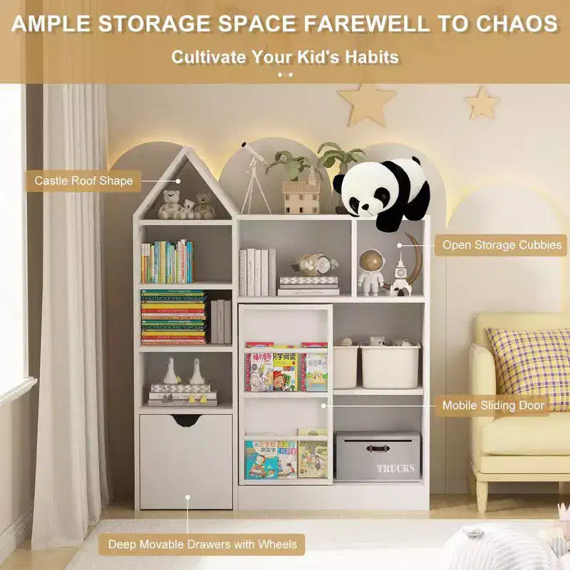 Coolmee 111 cm Organiseur et étagère de rangement pour jouets d'enfants, Meuble de rangement au sol avec tiroirs amovibles pour salle de jeux, chambre, salle de classe