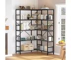 Bibliothèque d'angle ouverte à 5 niveaux grande capacité avec cadre métallique, robuste et durable, convient pour le salon, le bureau à domicile, la chambre