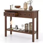 Costway Console Table 38 Narrow Accent Sofa Table with 2 Drawers & Bottom Storage Shelf
