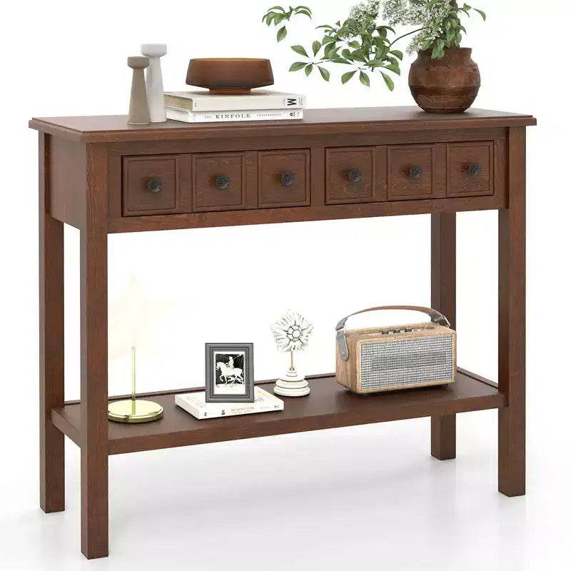 Table console Costway de 38 po, table d'appoint étroite pour canapé avec 2 tiroirs et étagère de rangement inférieure