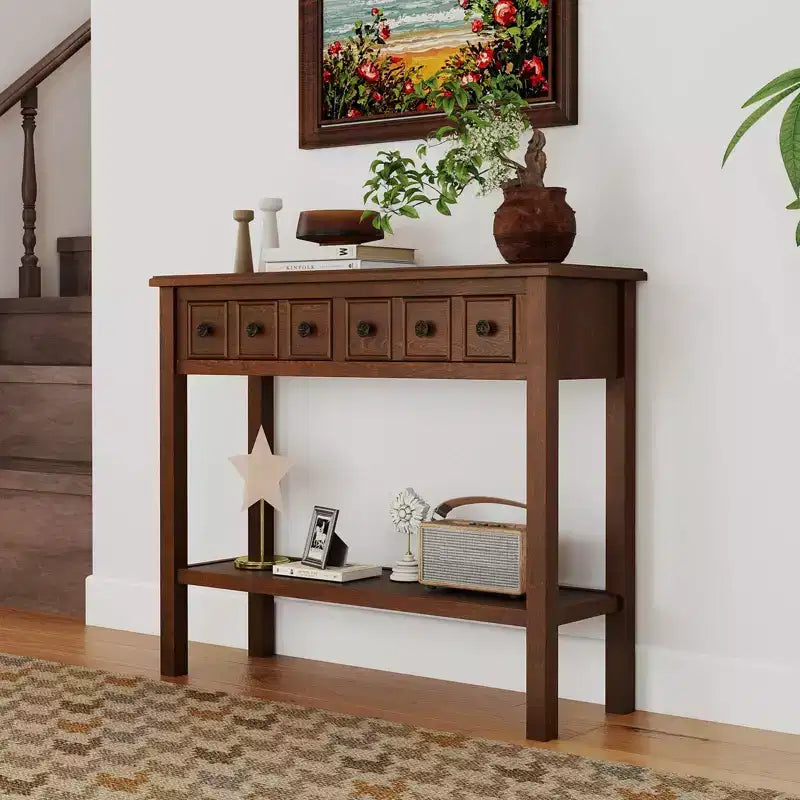 Table console Costway de 38 po, table d'appoint étroite pour canapé avec 2 tiroirs et étagère de rangement inférieure