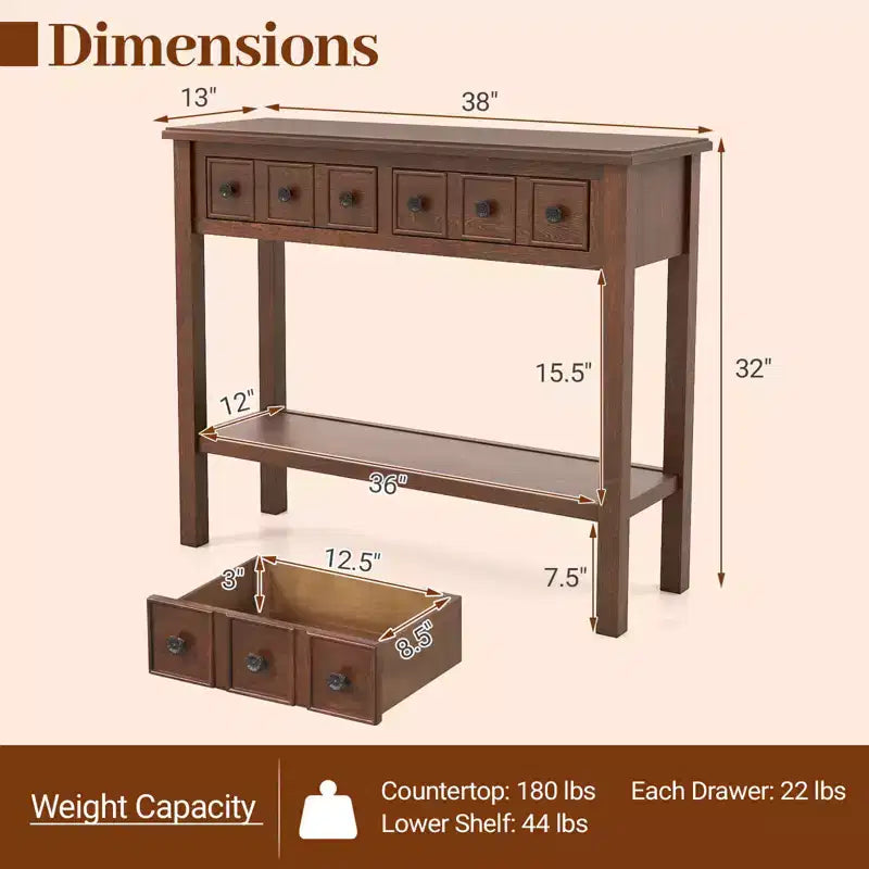 Table console Costway de 38 po, table d'appoint étroite pour canapé avec 2 tiroirs et étagère de rangement inférieure