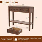 Table console Costway de 38 po, table d'appoint étroite pour canapé avec 2 tiroirs et étagère de rangement inférieure