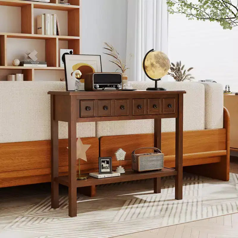 Table console Costway de 38 po, table d'appoint étroite pour canapé avec 2 tiroirs et étagère de rangement inférieure