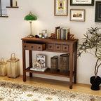 Table console Costway de 38 po, table d'appoint étroite pour canapé avec 2 tiroirs et étagère de rangement inférieure