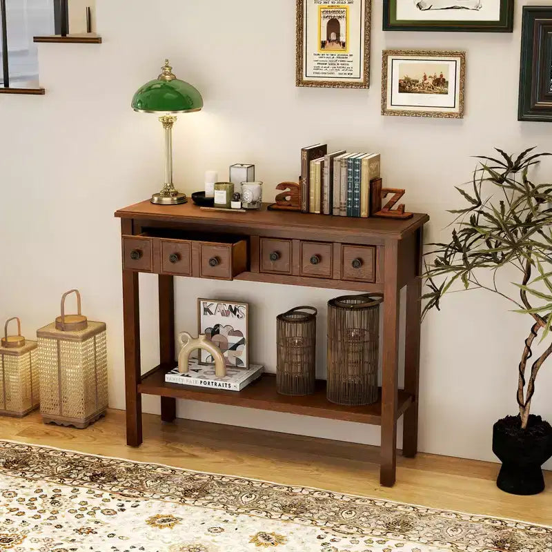Table console Costway de 38 po, table d'appoint étroite pour canapé avec 2 tiroirs et étagère de rangement inférieure