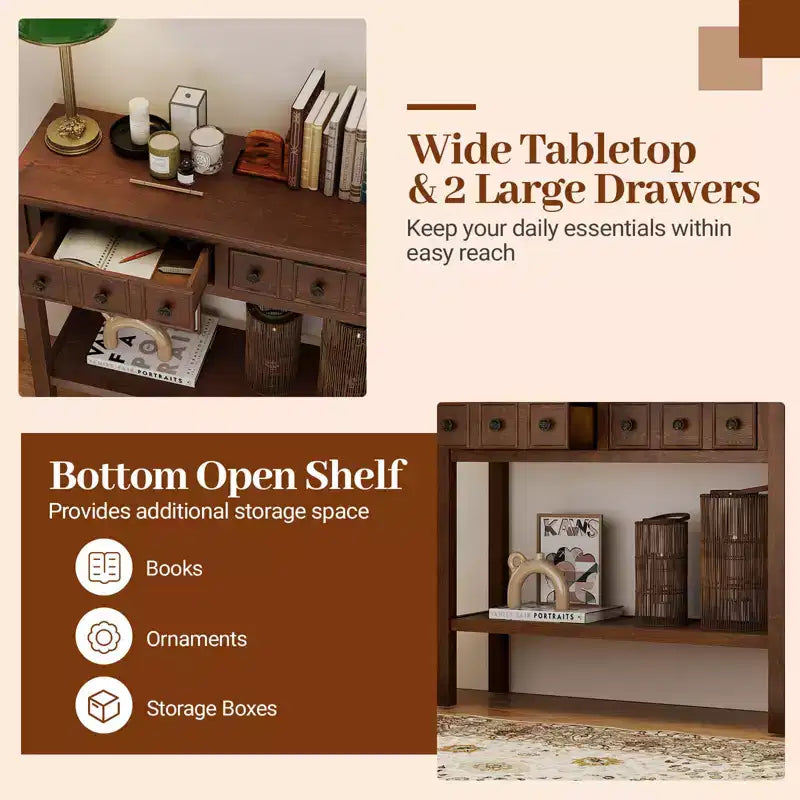 Table console Costway de 38 po, table d'appoint étroite pour canapé avec 2 tiroirs et étagère de rangement inférieure