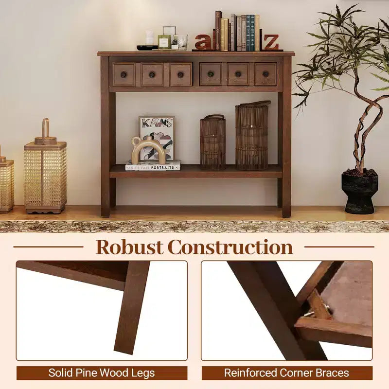 Table console Costway de 38 po, table d'appoint étroite pour canapé avec 2 tiroirs et étagère de rangement inférieure