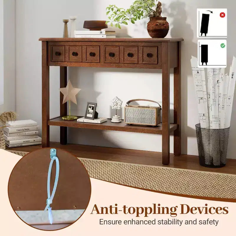 Table console Costway de 38 po, table d'appoint étroite pour canapé avec 2 tiroirs et étagère de rangement inférieure