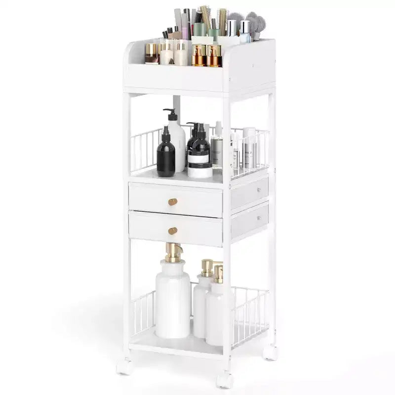 Chariot de rangement de maquillage Costway avec 2 tiroirs et roulettes verrouillables pour parfum, blanc