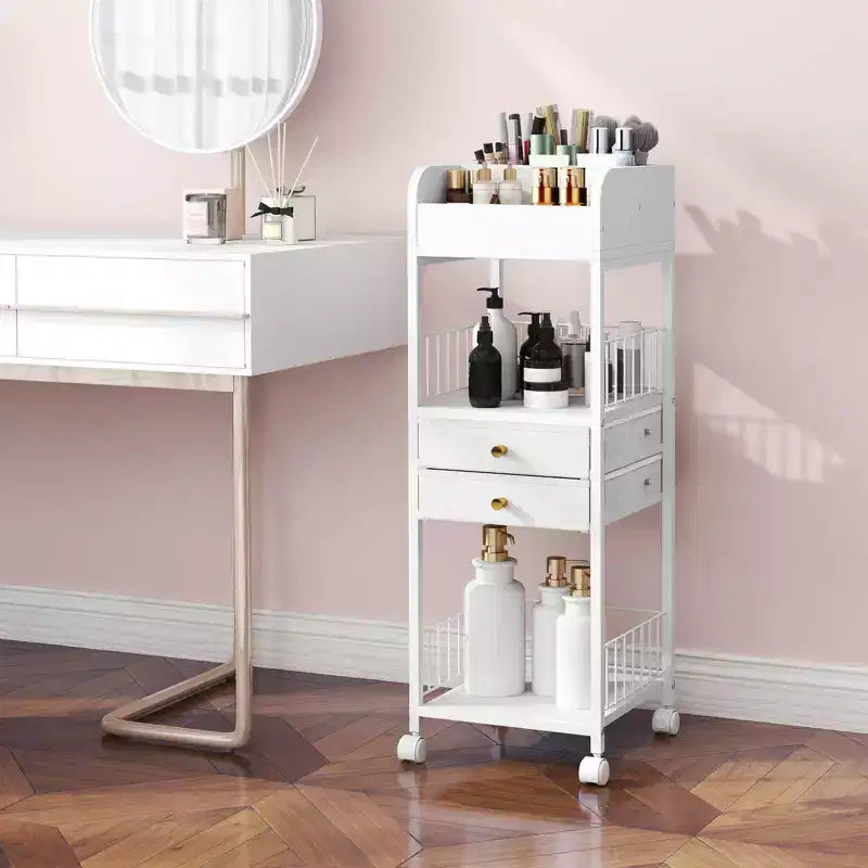 Chariot de rangement de maquillage Costway avec 2 tiroirs et roulettes verrouillables pour parfum, blanc