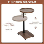 Table d'appoint réglable - Cachpib réglable en hauteur (45-80 cm) en bois avec roulettes/freins, rotative à 360° pour salon/canapé/lit