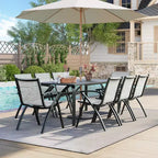 Grande table de salle à manger d'extérieur de 180 cm pour 6 à 8 personnes, table de patio en aluminium étanche avec plateau à lattes et trou pour parasol pour jardin/pelouse