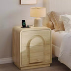 Bestier Nightstand with Charging Station, Modern LED End Tables with 2 Drawers, Boho Bedside Table with Storage for Bedroom & Living Room, Natural Oak