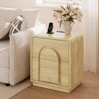 Table de chevet Bestier avec station de charge, tables d'appoint LED modernes avec 2 tiroirs, table de chevet bohème avec rangement pour chambre et salon, chêne naturel