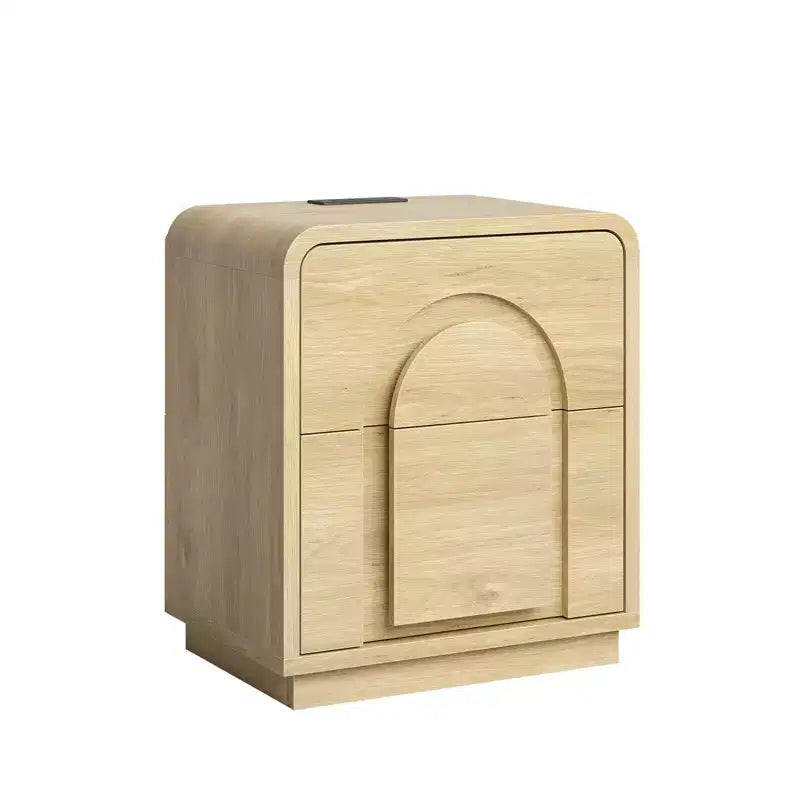 Table de chevet Bestier avec station de charge, tables d'appoint LED modernes avec 2 tiroirs, table de chevet bohème avec rangement pour chambre et salon, chêne naturel