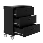 3-Drawer Rolling Tool Cabinet - Heavy Duty Garage Storage On Wheels - Mobile Metal Workbench for Warehouse, Basement & Workshop, Black