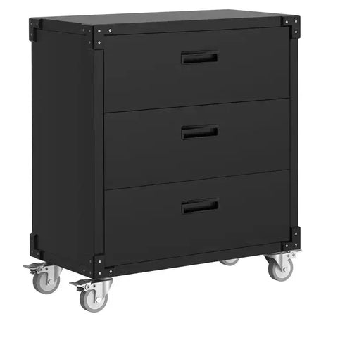 Servante d'atelier roulante 3 tiroirs – Rangement robuste sur roulettes pour garage – Établi métallique mobile pour entrepôt, sous-sol et atelier, noir