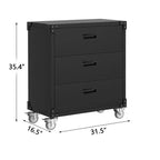 Servante d'atelier roulante 3 tiroirs – Rangement robuste sur roulettes pour garage – Établi métallique mobile pour entrepôt, sous-sol et atelier, noir