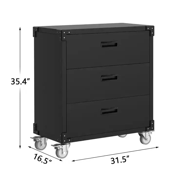 Servante d'atelier roulante 3 tiroirs – Rangement robuste sur roulettes pour garage – Établi métallique mobile pour entrepôt, sous-sol et atelier, noir