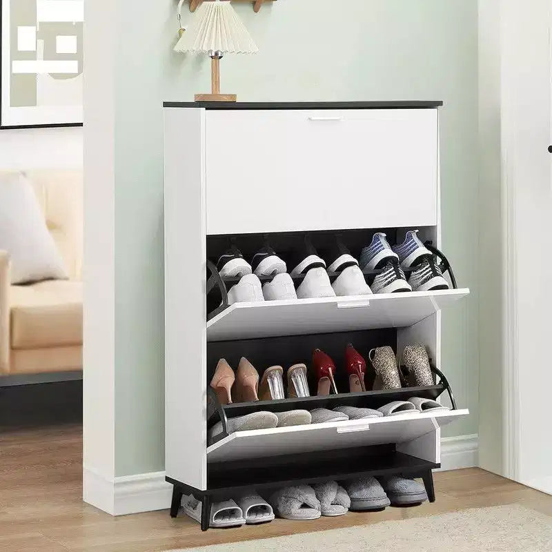 Coolmee Shoe Storage Cabinet with 3 Flip Drawers, Narrow Hidden Shoe Storage Cabinet for Entryway, Freestanding Shoe Rack for Entryway Hallway