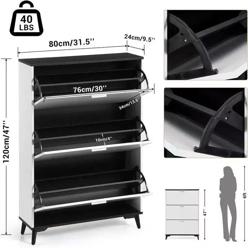 Meuble à chaussures Coolmee avec 3 tiroirs basculants, meuble à chaussures étroit caché pour l'entrée, étagère à chaussures autoportante pour l'entrée et le couloir