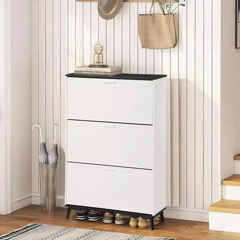 Meuble à chaussures Coolmee avec 3 tiroirs basculants, meuble à chaussures étroit caché pour l'entrée, étagère à chaussures autoportante pour l'entrée et le couloir
