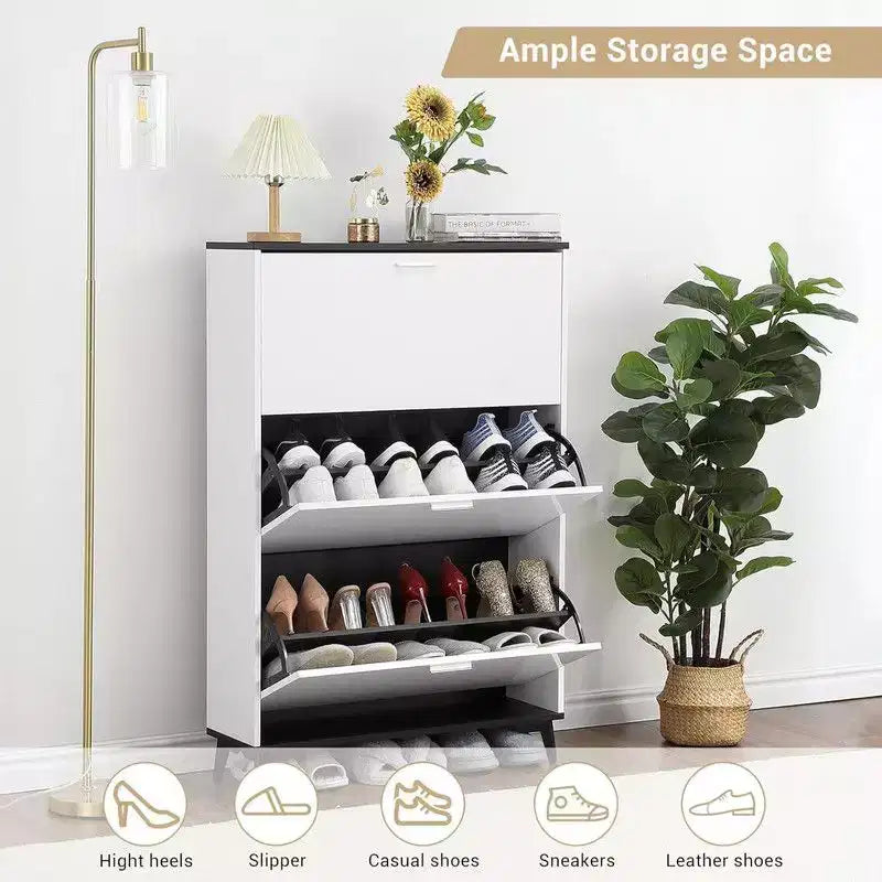 Meuble à chaussures Coolmee avec 3 tiroirs basculants, meuble à chaussures étroit caché pour l'entrée, étagère à chaussures autoportante pour l'entrée et le couloir