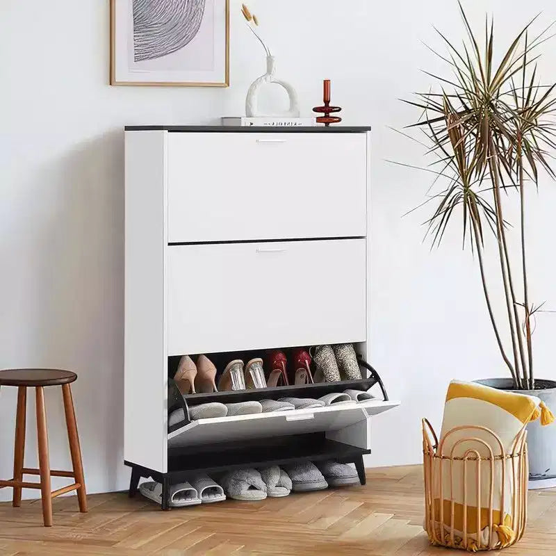 Meuble à chaussures Coolmee avec 3 tiroirs basculants, meuble à chaussures étroit caché pour l'entrée, étagère à chaussures autoportante pour l'entrée et le couloir