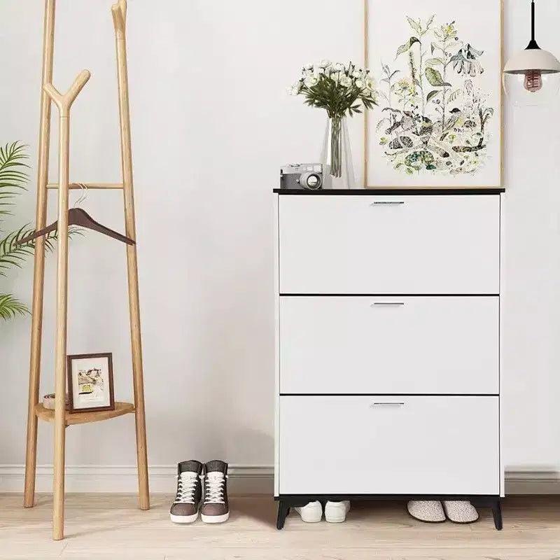 Meuble à chaussures Coolmee avec 3 tiroirs basculants, meuble à chaussures étroit caché pour l'entrée, étagère à chaussures autoportante pour l'entrée et le couloir