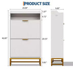 Meuble de Rangement pour Chaussures Flûté Coolmee pour Entrée, Meuble à Chaussures Étroit en Bois de 60 cm avec 2 Tiroirs Basculants, Étagère Ouverte et Pieds Métalliques Robustes