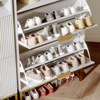 Meuble de Rangement pour Chaussures Flûté Coolmee pour Entrée, Meuble à Chaussures Étroit en Bois de 60 cm avec 2 Tiroirs Basculants, Étagère Ouverte et Pieds Métalliques Robustes
