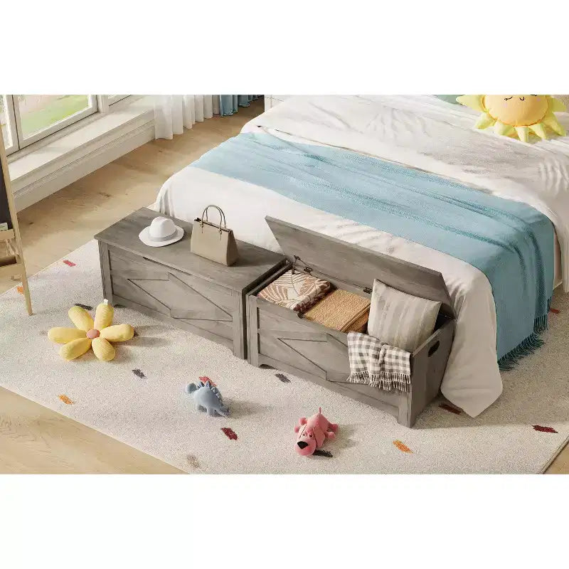 39.4 Coffre de Rangement, Coffre à Jouets avec 2 Charnières de Sécurité, Banc de Rangement, Banc à Chaussures, Supporte 136 kg, pour Salon, Entrée