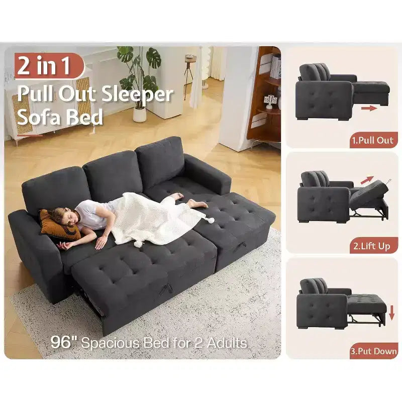 Canapé-lit AMERLIFE 96 avec rangement, méridienne convertible escamotable pour salon