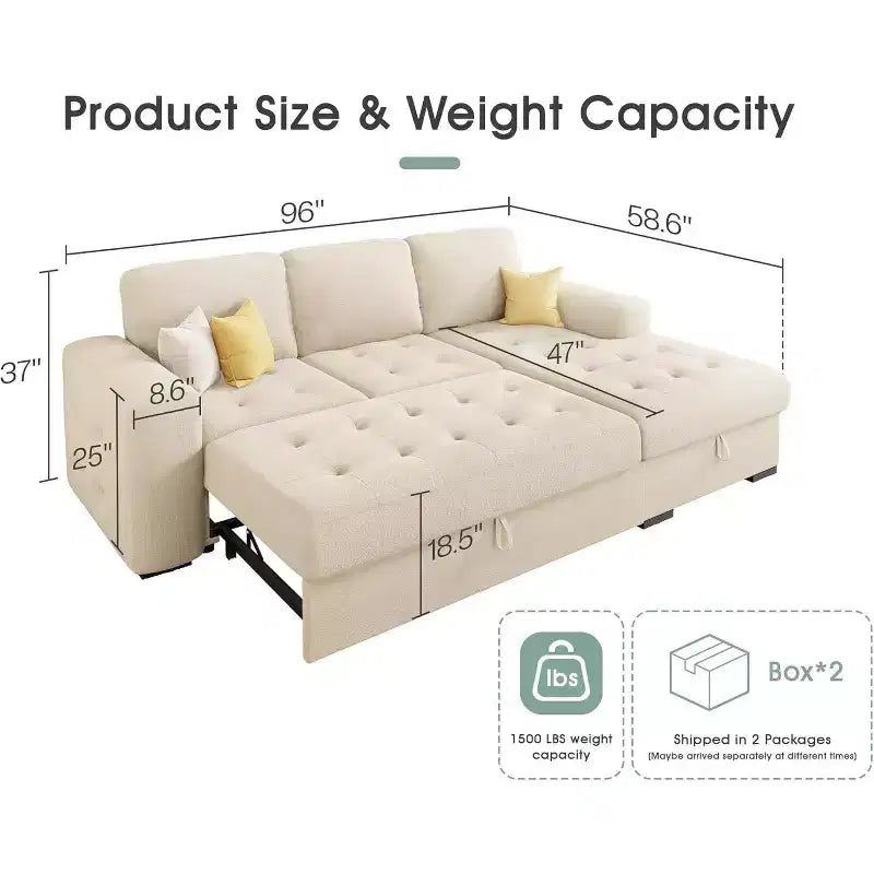 Canapé-lit AMERLIFE 96 avec rangement, méridienne convertible escamotable pour salon