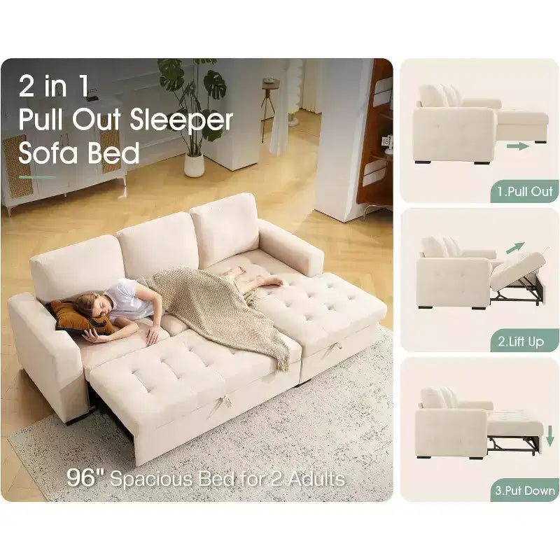 Canapé-lit AMERLIFE 96 avec rangement, méridienne convertible escamotable pour salon