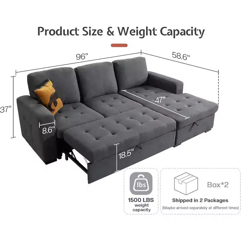 Canapé-lit AMERLIFE 96 avec rangement, méridienne convertible escamotable pour salon