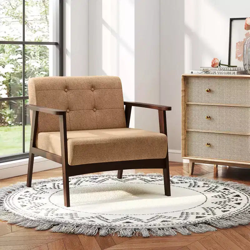 Costway Lot de 2 fauteuils d'appoint boutonnés, style moderne du milieu du siècle, avec accoudoirs, marron/noir/caramel