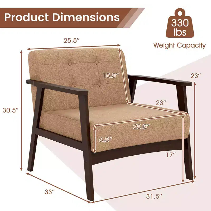 Costway Lot de 2 fauteuils d'appoint boutonnés, style moderne du milieu du siècle, avec accoudoirs, marron/noir/caramel