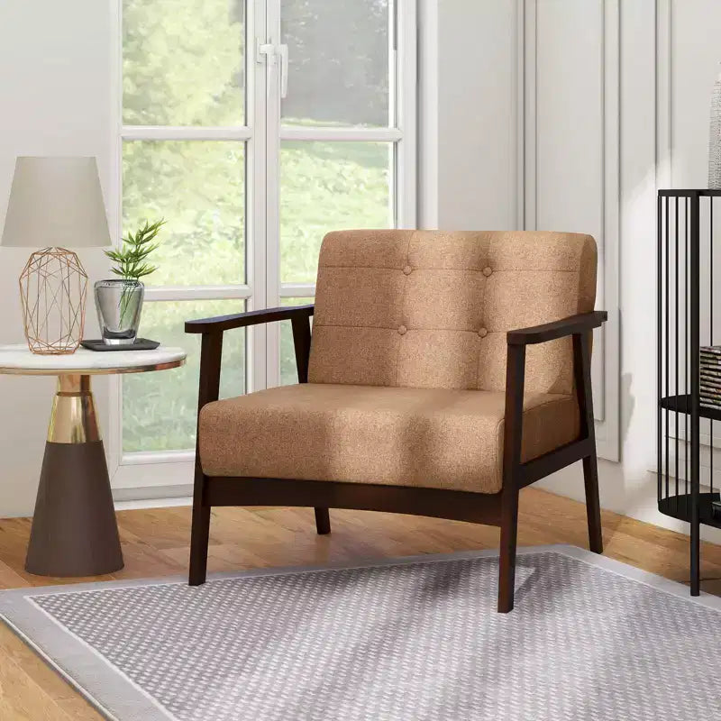 Costway Lot de 2 fauteuils d'appoint boutonnés, style moderne du milieu du siècle, avec accoudoirs, marron/noir/caramel