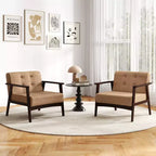 Costway Lot de 2 fauteuils d'appoint boutonnés, style moderne du milieu du siècle, avec accoudoirs, marron/noir/caramel