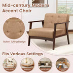 Costway Lot de 2 fauteuils d'appoint boutonnés, style moderne du milieu du siècle, avec accoudoirs, marron/noir/caramel