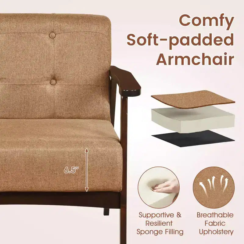 Costway Lot de 2 fauteuils d'appoint boutonnés, style moderne du milieu du siècle, avec accoudoirs, marron/noir/caramel