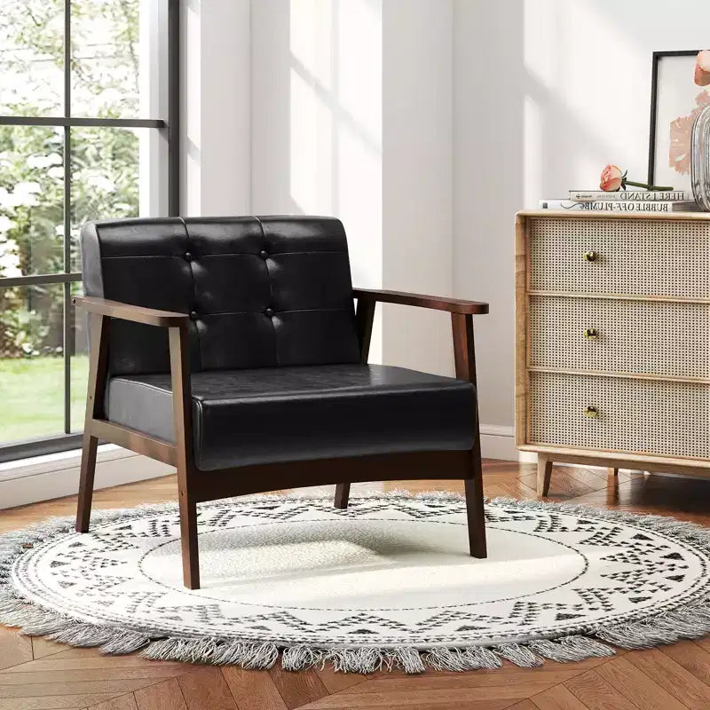 Costway Lot de 2 fauteuils d'appoint boutonnés, style moderne du milieu du siècle, avec accoudoirs, marron/noir/caramel